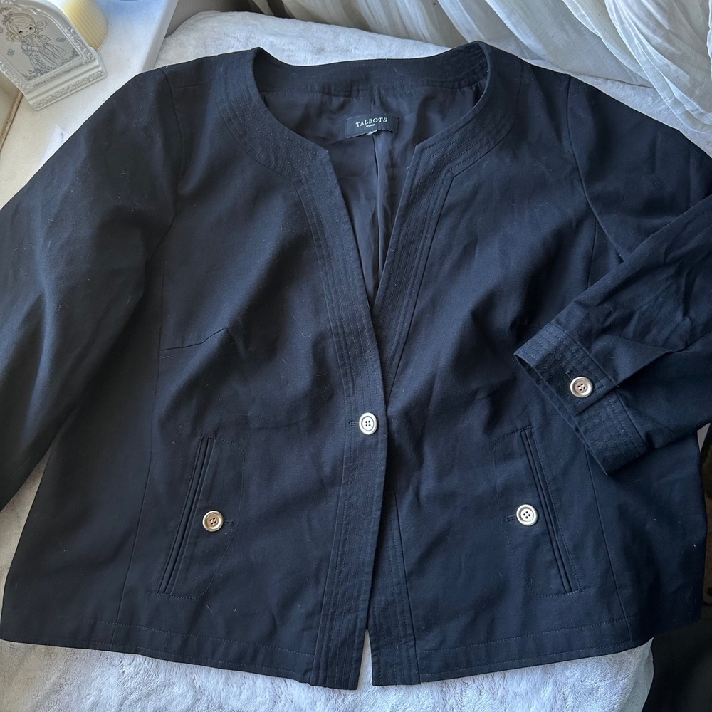 Elevated Collarless Blazer Black Preppy Coat 3/4 Sleeves